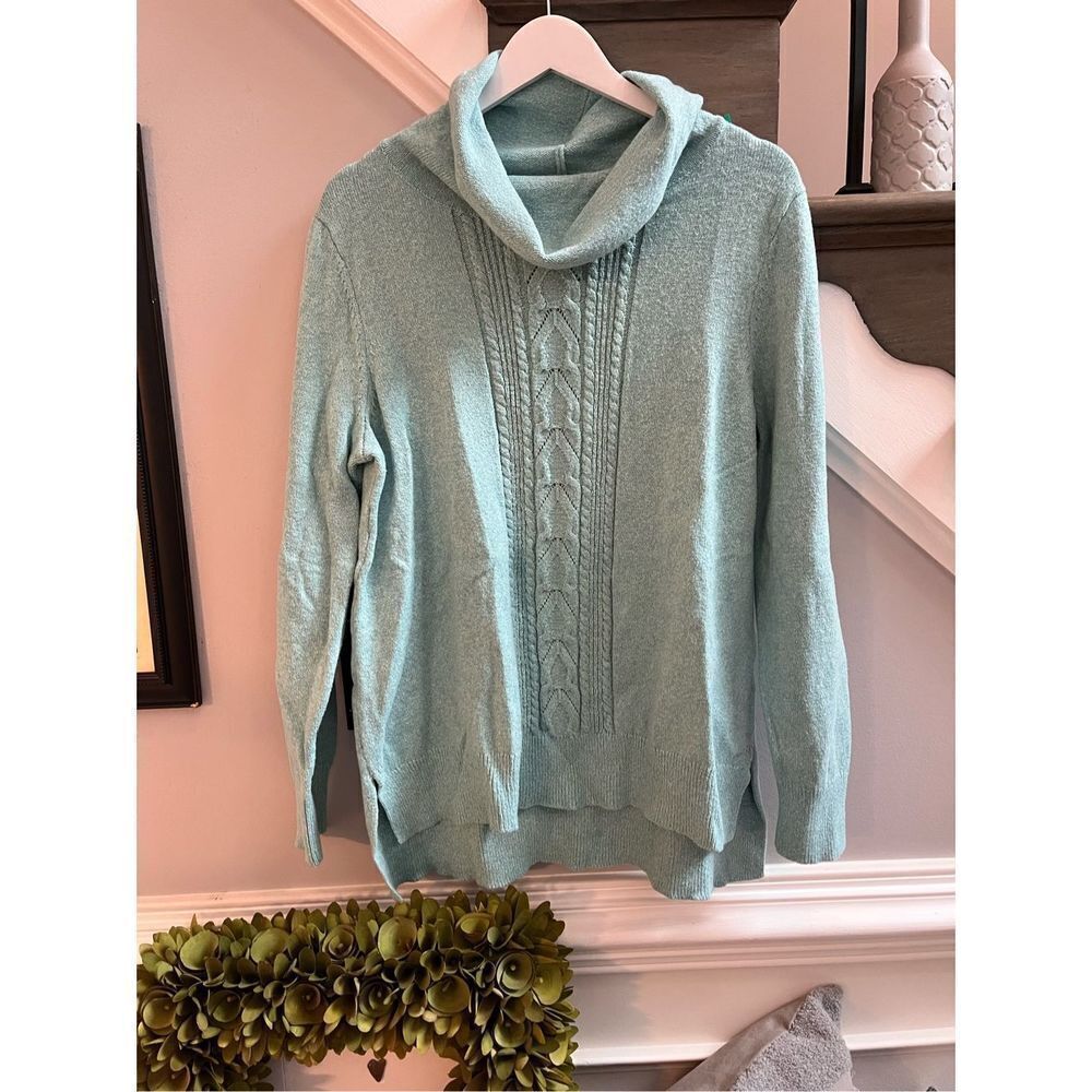 Coldwater Creek Aqua Cowl Neck Sweater sz M